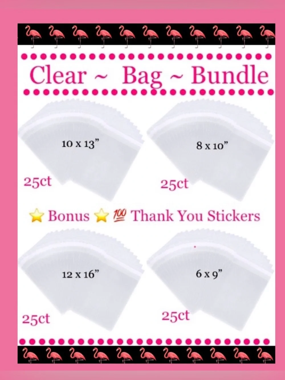 100 ct Clear Cello Bags~🌿🆕🌿 Bonus 💯 Thank You Stickers Included